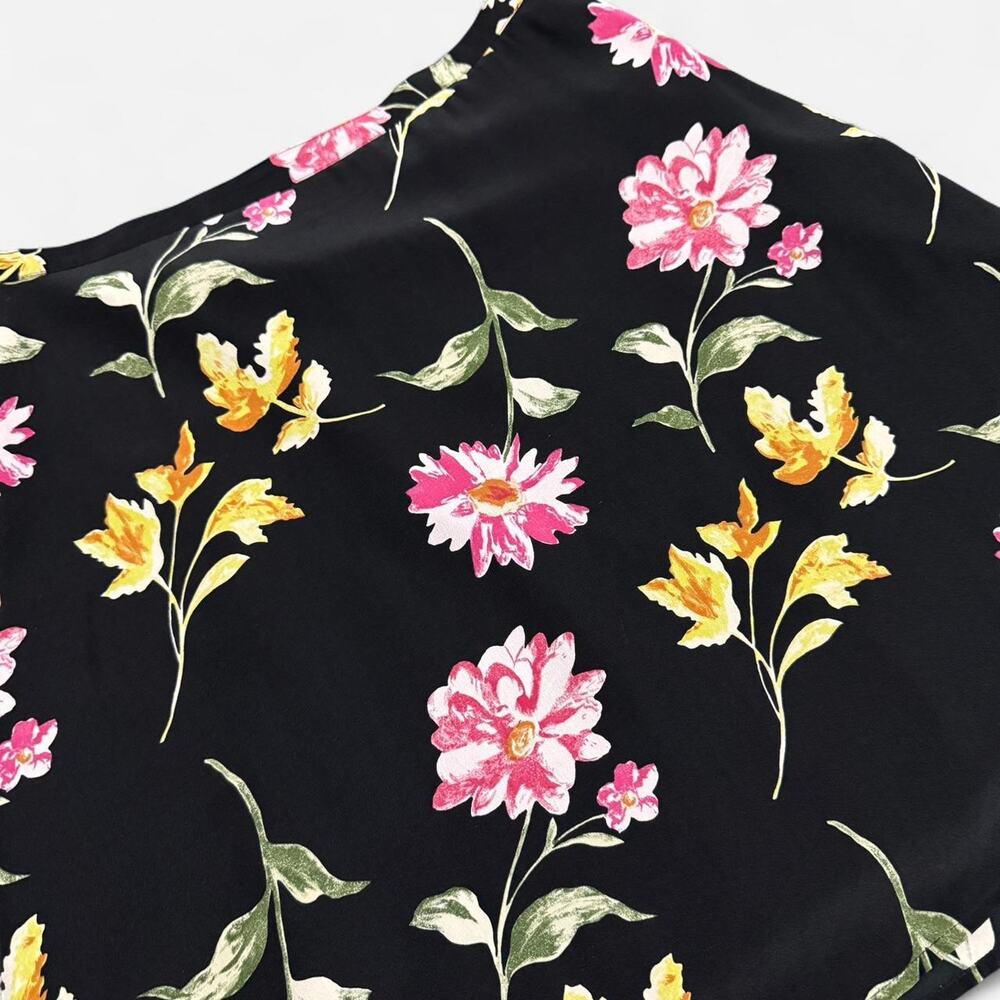 VTG 90s Petite Sophisticate Black, Pink & Yellow Floral Silk Femme Mini Skirt - Picture 6 of 7